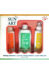 SunART Güneş Kremi SPF 50+ 100 ml + Çocuklar için Sprey SPF50+ 100 ml + Aloe Vera Jel 200ml Üçlü Set